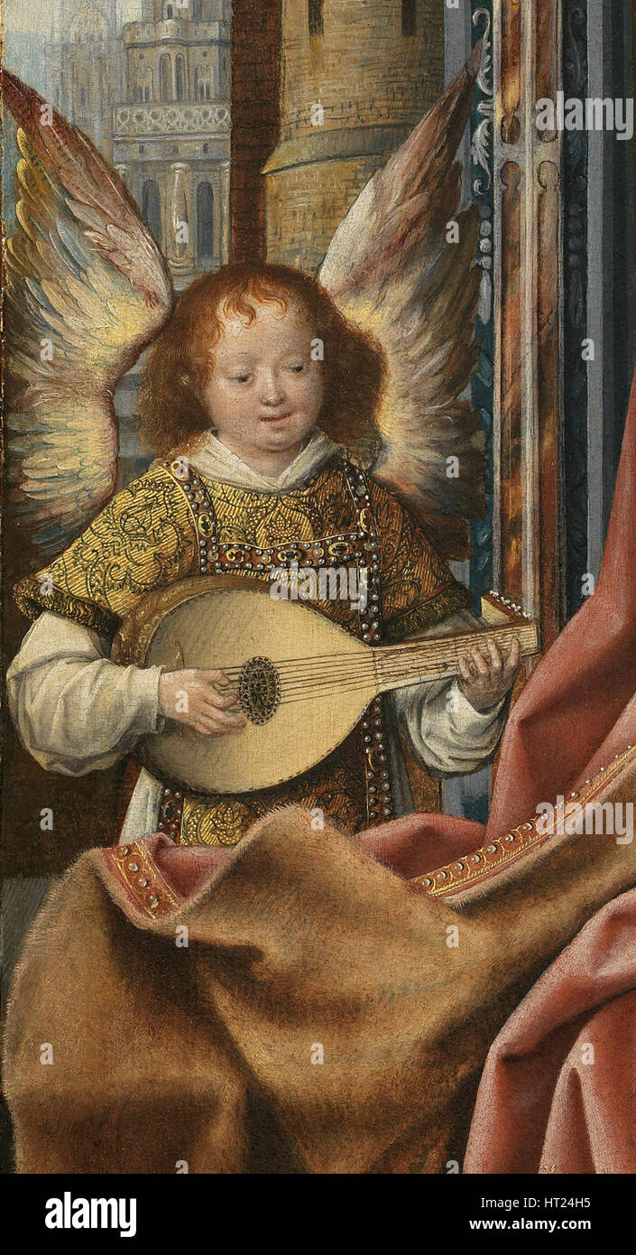 Triptychon der Heiligen Familie mit Musik der Engel. Detail: Die Engel, ca 1510-1520. Artist: Meister von Frankfurt (1460-ca. 1533) Stockfoto