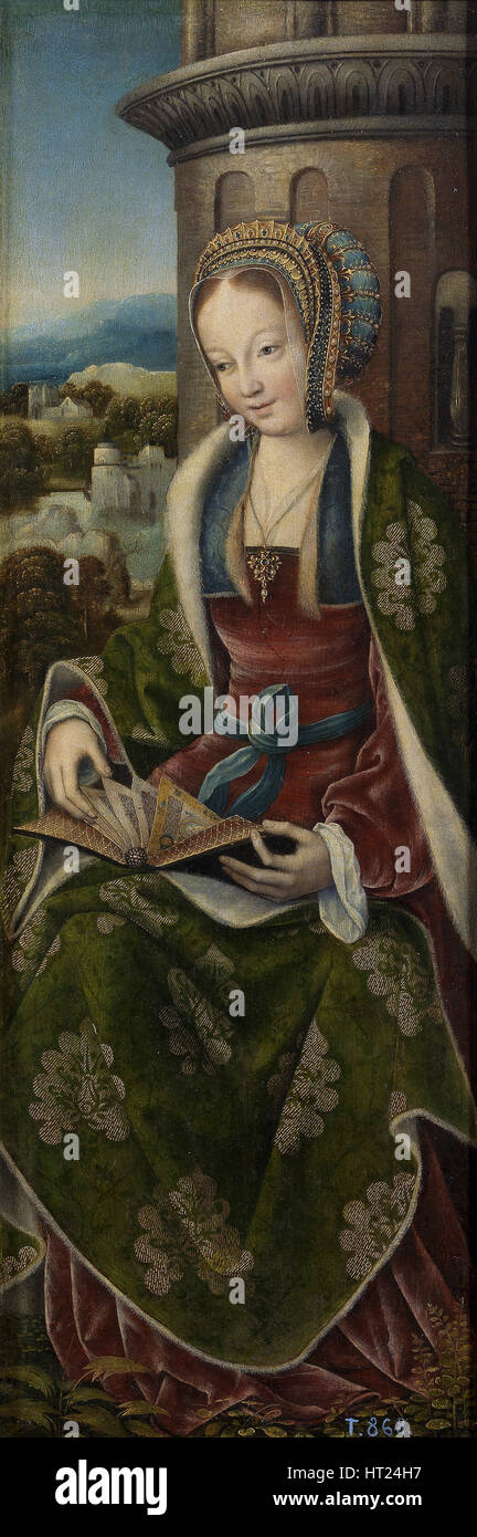 Triptychon der Heiligen Familie mit Musik der Engel. Rechts: St. Barbara, Ca 1510-1520. Artist: Meister von Frankfurt (1460-ca. 1533) Stockfoto