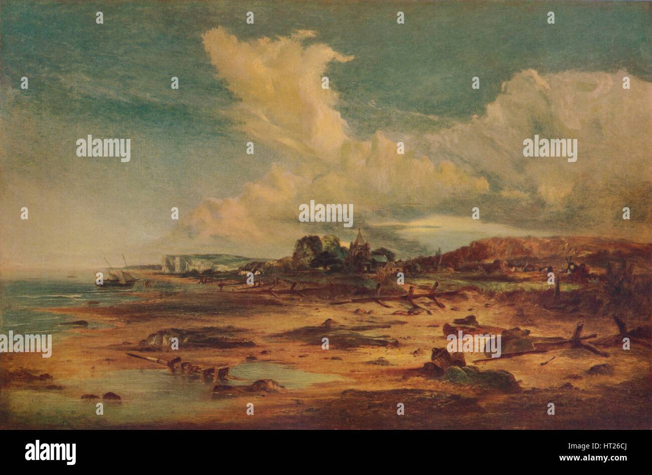 'Küste Szene mit Kirche', c1824. Künstler: John Constable. Stockfoto
