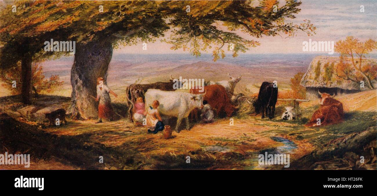 'Melken im Feld', c1847.  Künstler: Samuel Palmer. Stockfoto