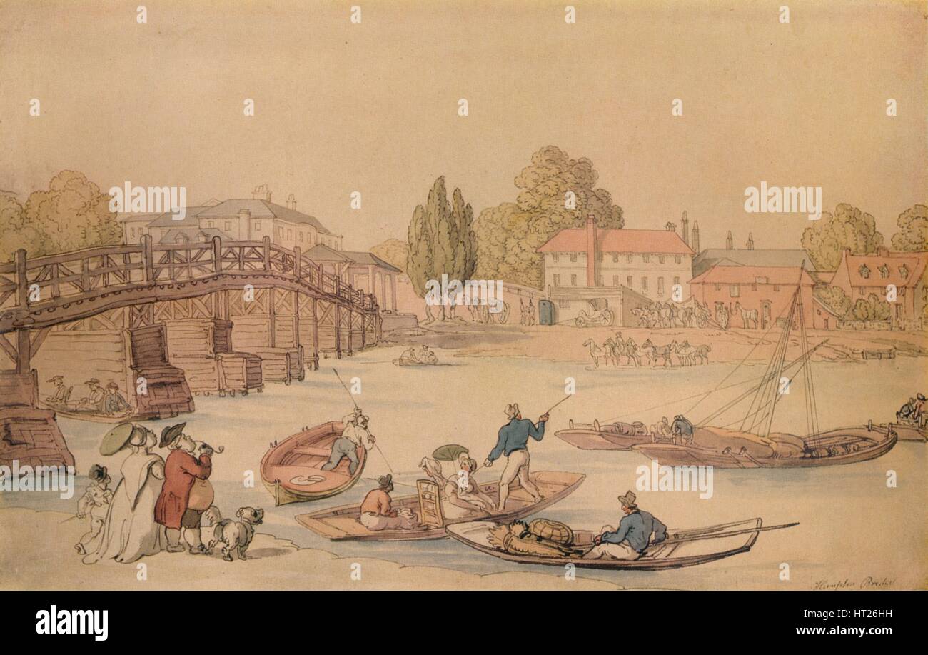 "Hampton Brücke", 1800. Künstler: Thomas Rowlandson. Stockfoto