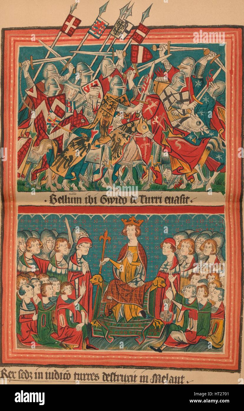 "Kampf und Court of Justice Henry VII Marsch auf Rom: A Seite aus dem Codex Balduineus, Künstler: unbekannt. Stockfoto