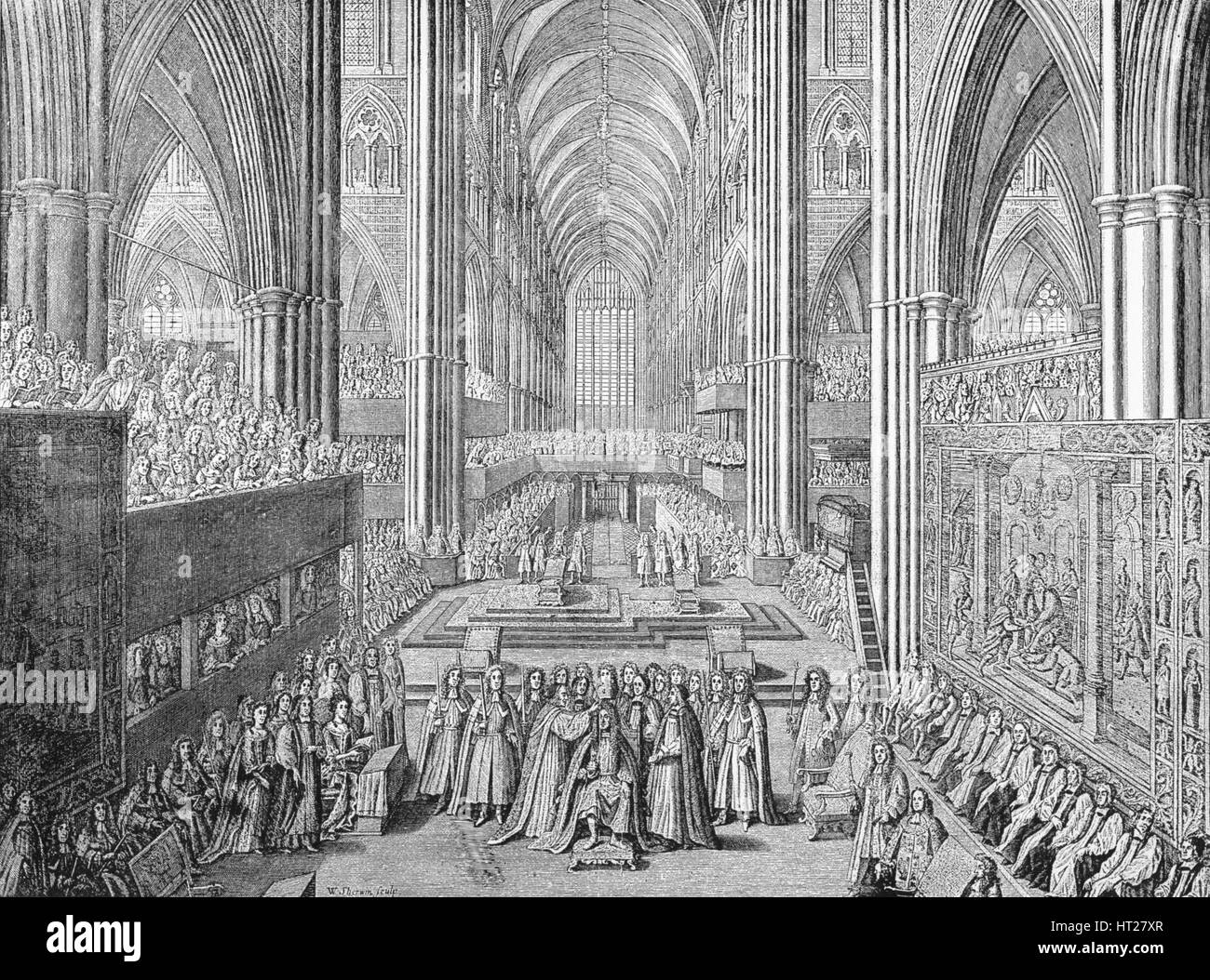 Die Krönung von Jakob II. in der Westminster Abbey, London, 1685 (1903). Künstler: William Sherwin. Stockfoto