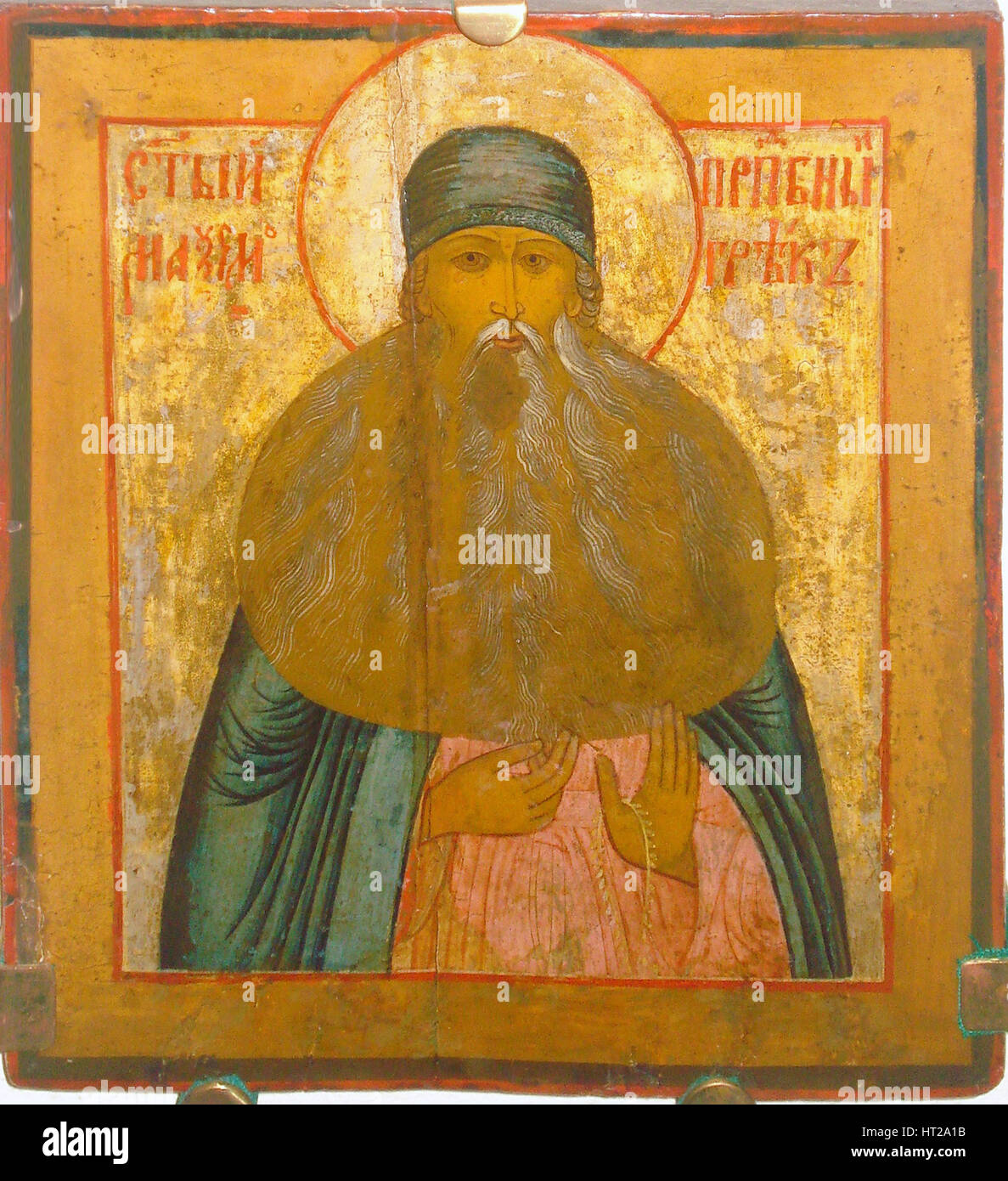 Saint Maximus der Grieche. Künstler: Russische Ikone Stockfoto