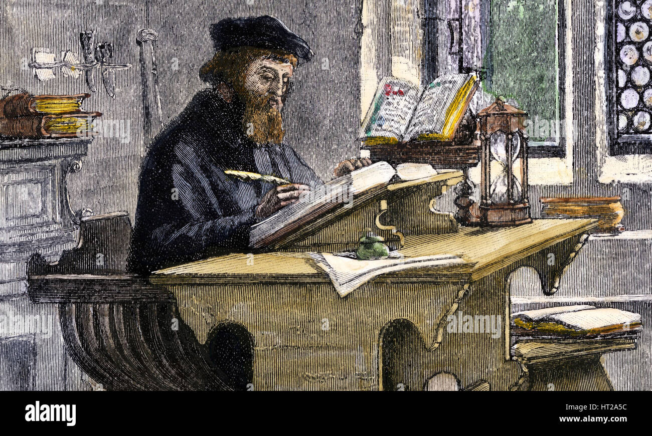 John Wycliffe bei der Arbeit, des 19. Jahrhunderts. Künstler: anonym Stockfoto