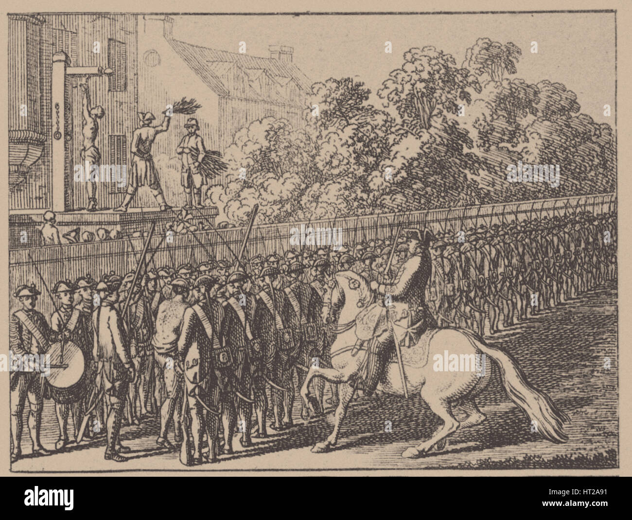 Ein Spießrutenlauf. Illustration von Elementartwerk von j.b. Basedow, 1774. Künstler: Chodowiecki, Daniel Nikolaus (1726-1801) Stockfoto