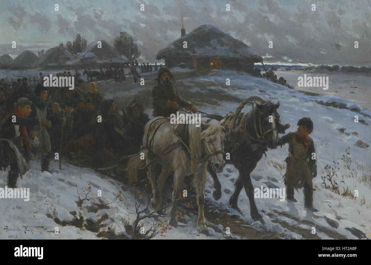 Abreise nach der Jagd, 1915. Künstler: Makowski, Alexander Vladimirovich (1869-1924) Stockfoto
