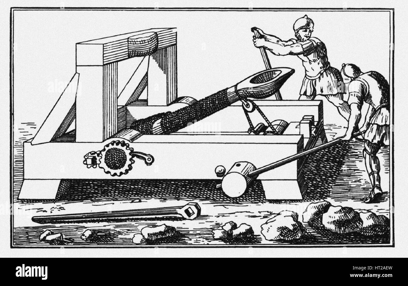 Archimedes Siege Katapult. Aus der Geschichte von Polybius, 1727. Künstler: anonym Stockfoto