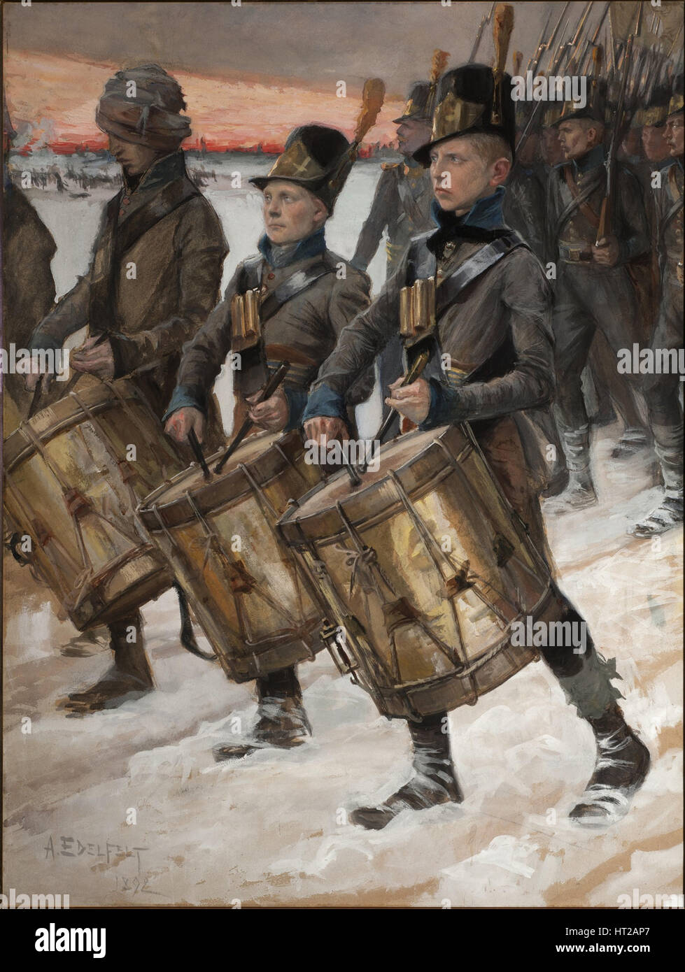Marsch des Regiments Pori (Porilaisten Marssi), 1892. Künstler: Edelfelt, Albert Gustaf Aristides (1854-1905) Stockfoto