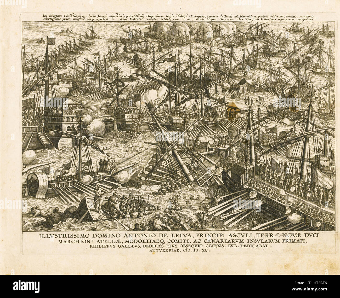 Die Seeschlacht von Lepanto am 7 Oktober 1571 ca 1578. Künstler: Stradanus (Straet, van der), Johannes (1523-1605) Stockfoto