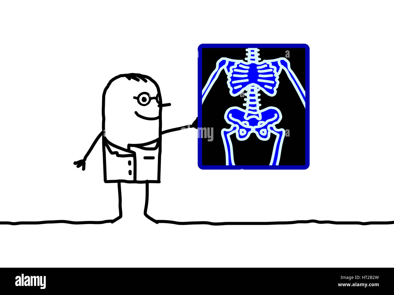Comic-Figuren - Radiologe mit Skelett Stockfoto