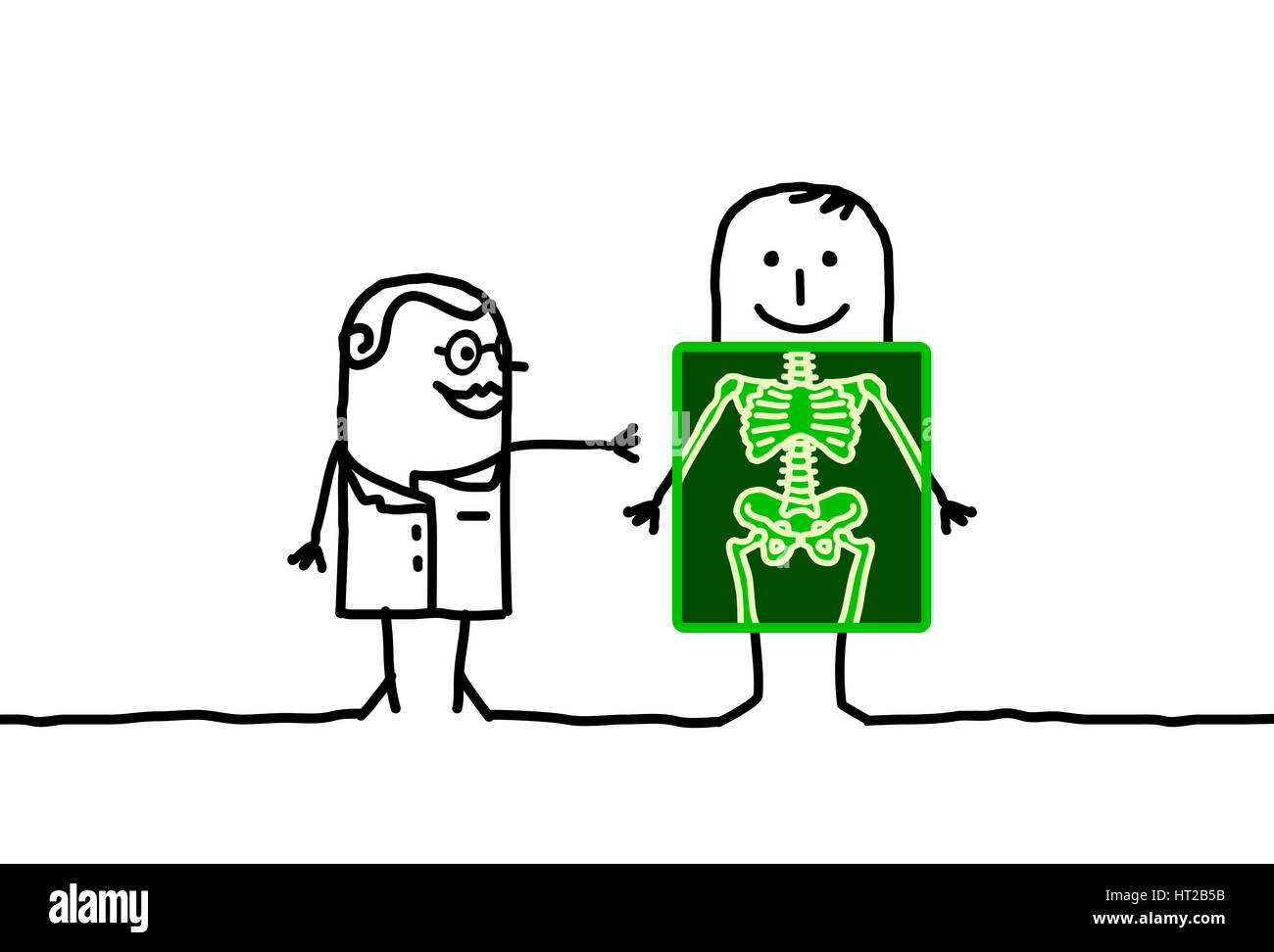 Comic-Figuren - Radiologe mit Patienten Stockfoto