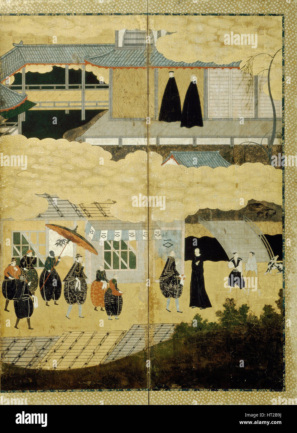 Ankunft eines portugiesischen Schiffes. Namban-Bildschirm. Detail: Japanische Christen, ca. 1600. Künstler: anonym Stockfoto