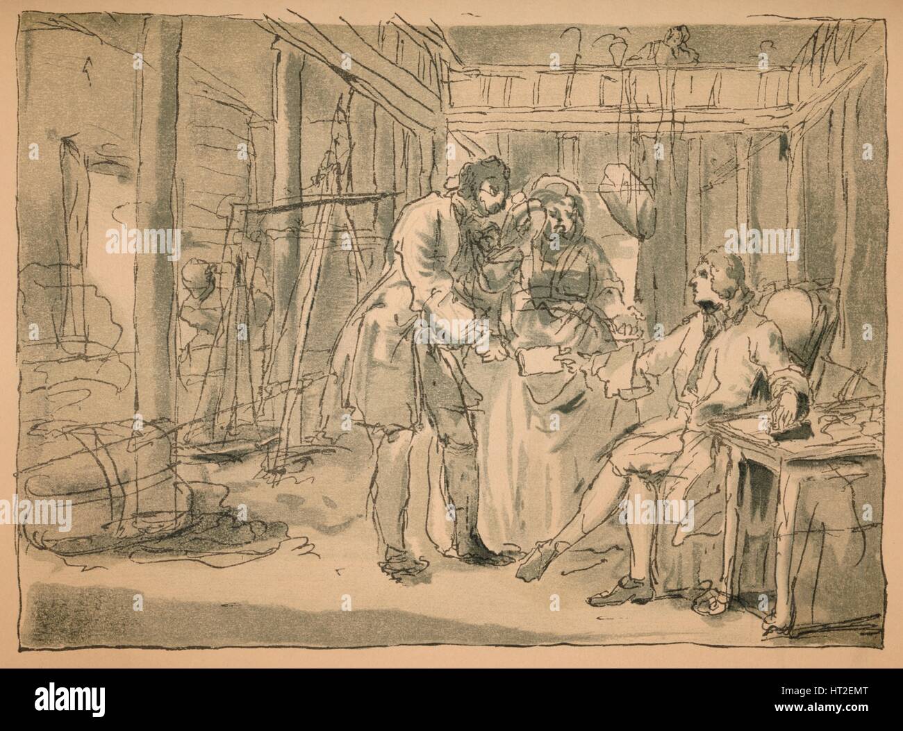 Skizze für "Industrie und Müßiggang", 1747 abgelehnt. Künstler: William Hogarth. Stockfoto