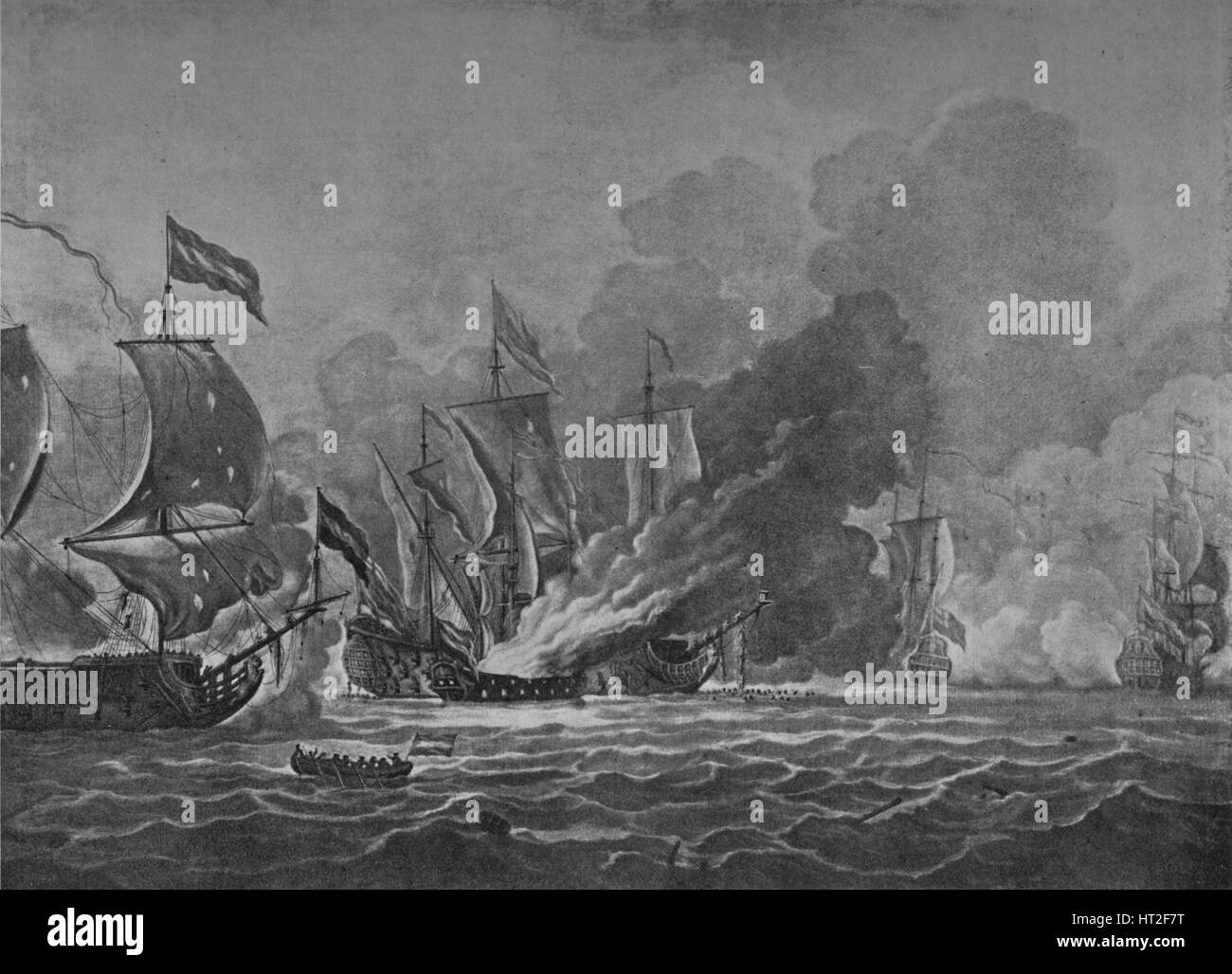 "Dem Ausbrennen der Royal James', c1700. Künstler: Willem van de Velde der jüngere. Stockfoto
