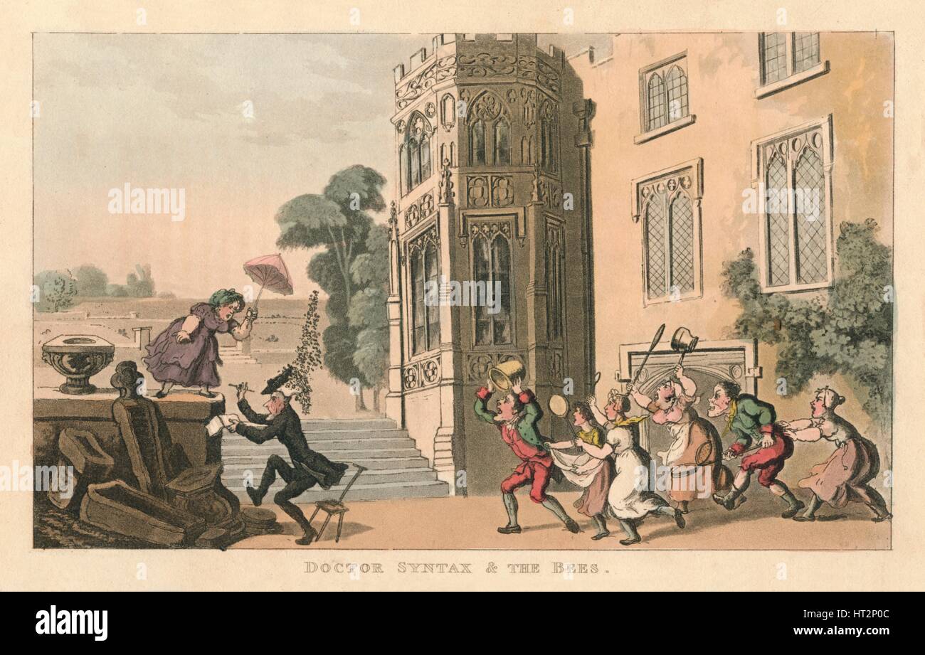 "Doktor Syntax & der Bienen", 1820. Künstler: Thomas Rowlandson. Stockfoto
