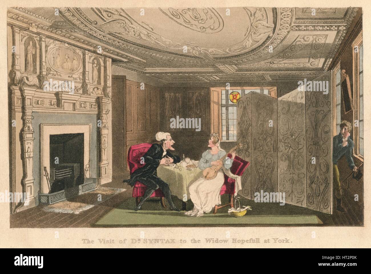 'Die Visist der Dr-Syntax, um die Witwe Hopefull am York', 1820. Künstler: Thomas Rowlandson. Stockfoto