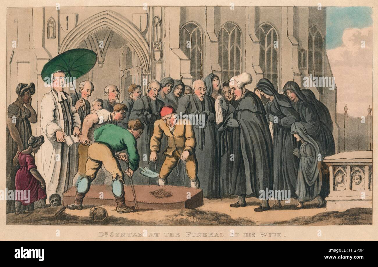 'Dr. Syntax bei der Beerdigung seiner Frau', 1820. Künstler: Thomas Rowlandson. Stockfoto
