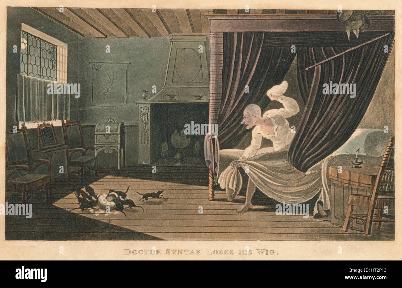 "Doktor Syntax verliert seine Perücke", 1820. Künstler: Thomas Rowlandson. Stockfoto
