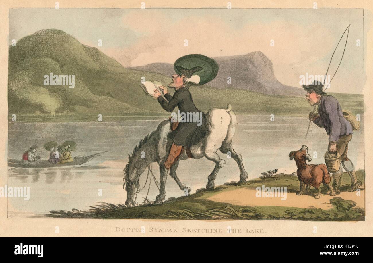 "Doktor Syntax skizzieren den See", 1820. Künstler: Thomas Rowlandson. Stockfoto