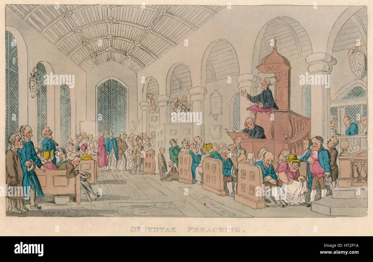 "Dr Syntax Predigt", 1820. Künstler: Thomas Rowlandson. Stockfoto