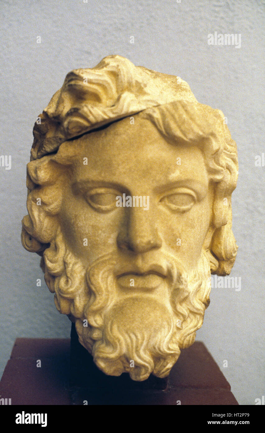 Marmor-Kopf des Zeus, griechischer Gott des Himmels und des Donners, aus der Zeit des römischen Flavian Dynastie (69-96AD). Von in der Nähe von Selcuk in der Westtürkei Stockfoto