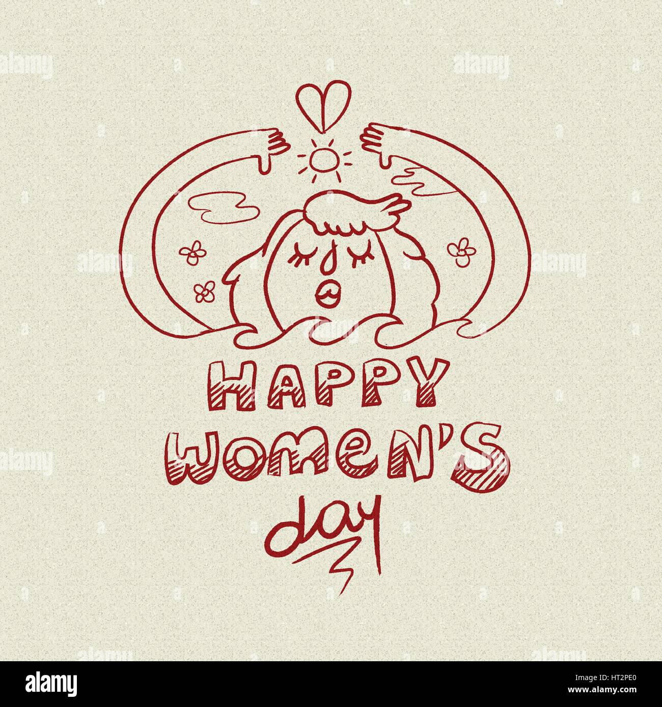 Happy international 8 März Womens Day Feier Doodle. Abbildung Planungsskizze, Mädchen schützen Umwelt. EPS10 Vektor. Stock Vektor