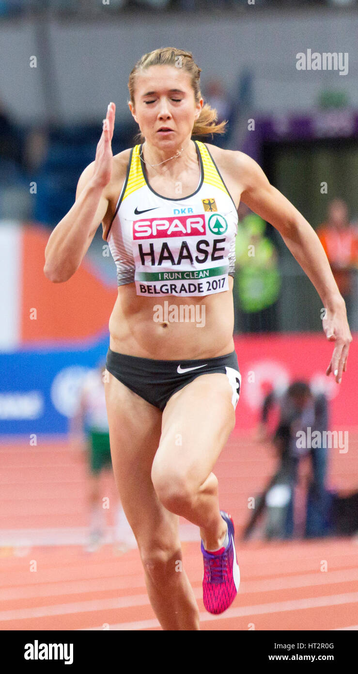 Belgrad, Serbien. 5. März 2017. Rebekka Haase of Germany bei 60m Frauen, Halbfinale 3 am dritten Tag von den 2017 Leichtathletik-Halleneuropameisterschaften in der Kombank-Arena am 5. März 2017 in Belgrad, Serbien. Bildnachweis: Nikola Krstic/Alamy Live-Nachrichten Stockfoto