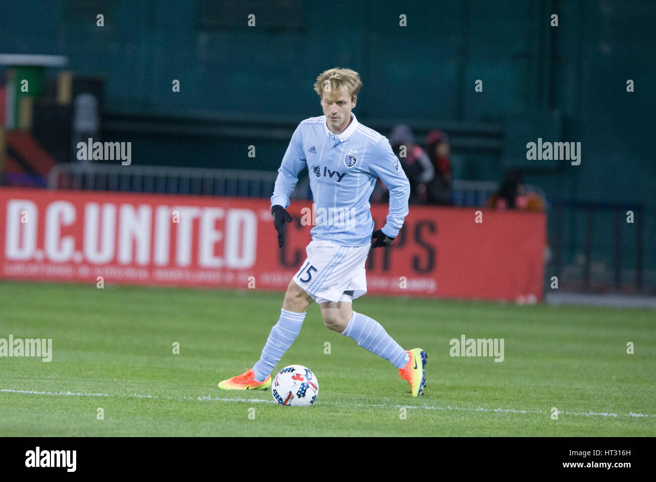 Sporting Kansas City Verteidiger Seth Sinovic (15) im RFK Stadium in Washington, D.C. auf Samstag, 4. März 2017. Stockfoto