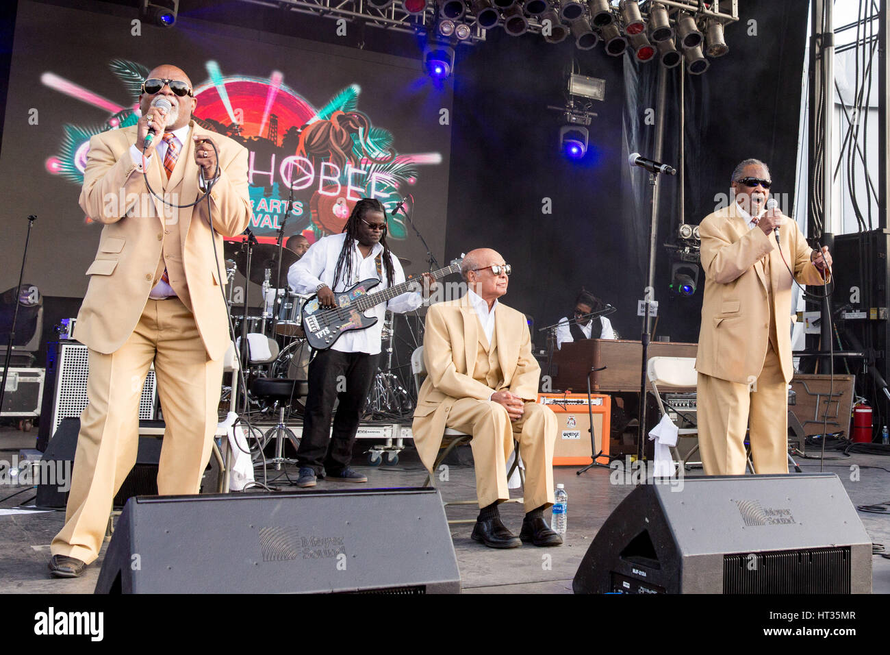 Okeechobee, Florida, USA. 5. März 2017. RICKY MCKINNEY, TRACY PIERCE, JIMMY CARTER und BEN MOORE von den Blind Boys of Alabama am Okeechobee Musik Festival in Okeechobee, Florida Credit: Daniel DeSlover/ZUMA Draht/Alamy Live-Nachrichten Stockfoto