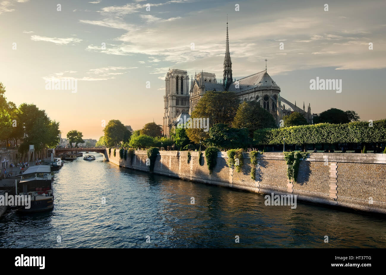 Notre Dame de Paris auf Seine in den Morgen, Frankreich Stockfoto