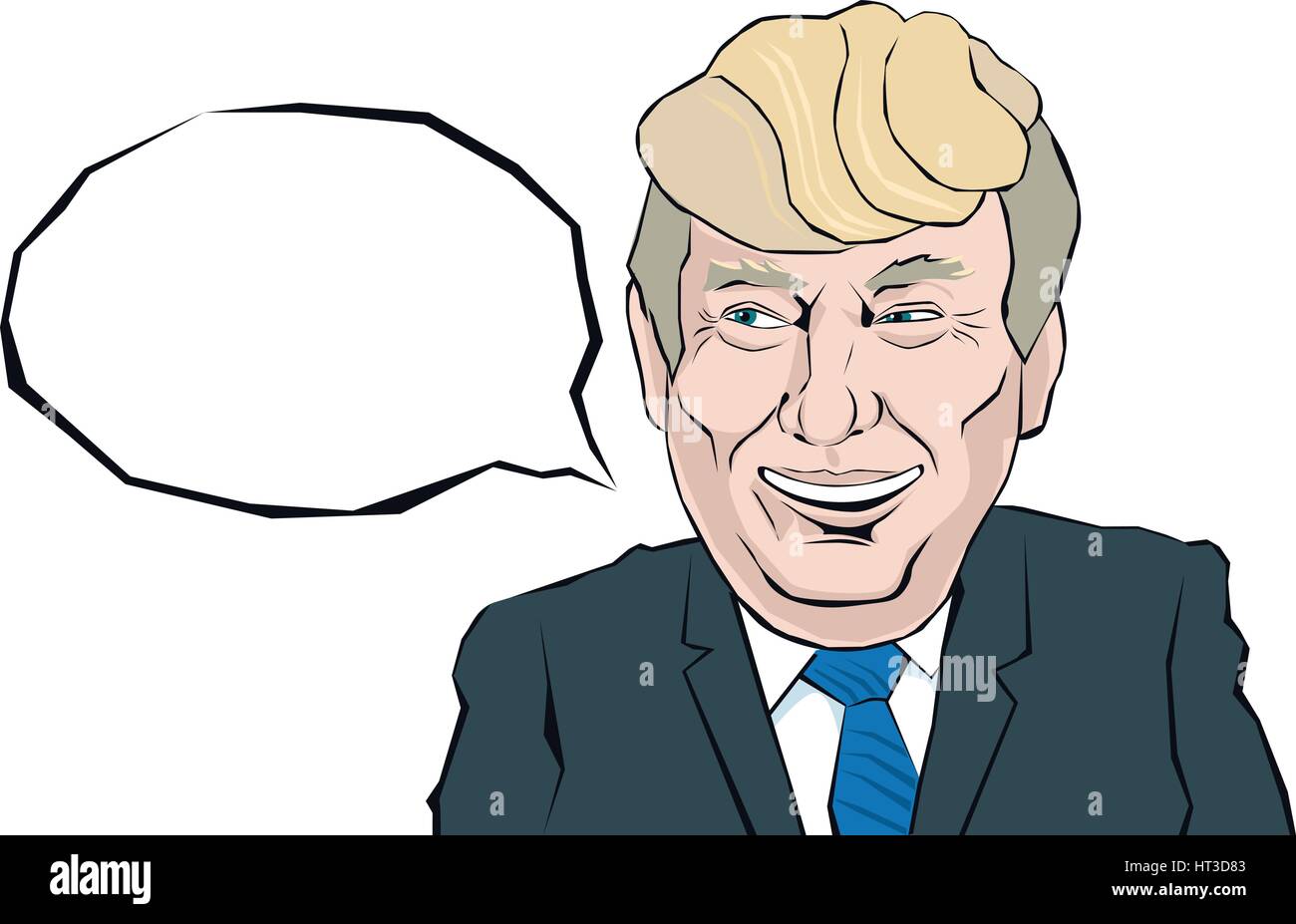 Donald Trump mit einem Lächeln auf seinem Gesicht, der denkt zu suchen Stock Vektor