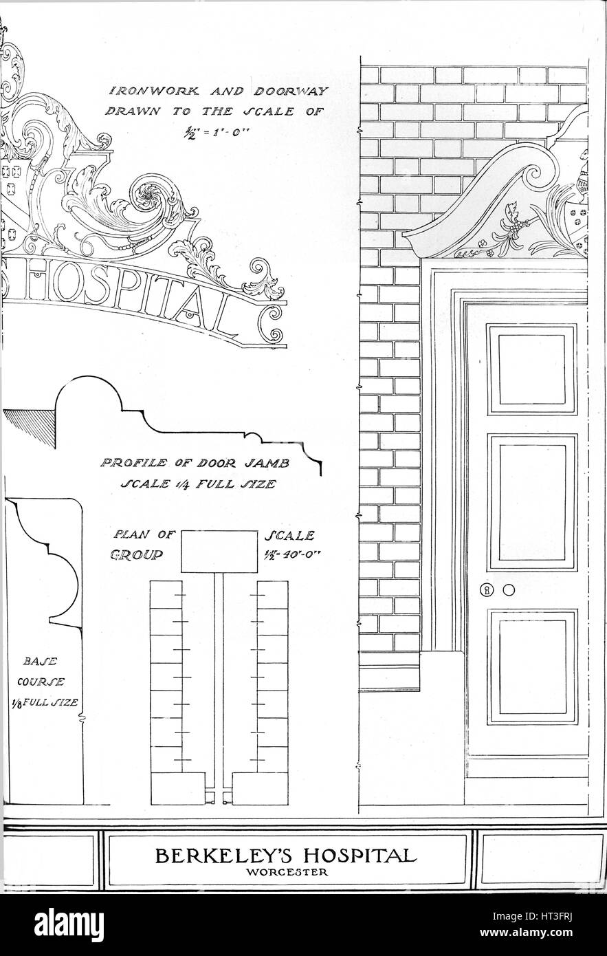 Schmiedearbeiten und Tür, Berkeleys Krankenhaus, Worcester, Worcestershire, 1924.  Künstler: unbekannt. Stockfoto
