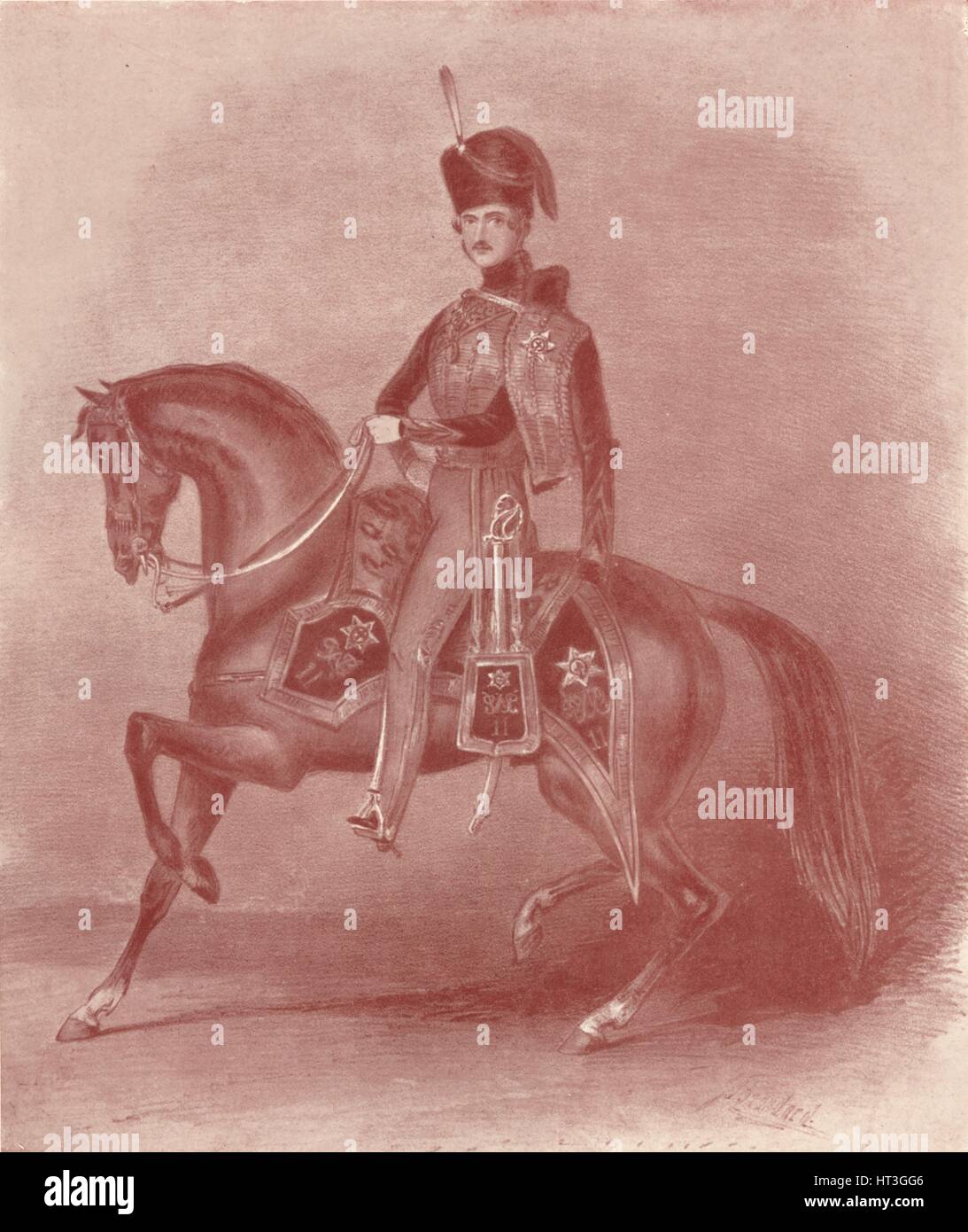 "Seine königliche Hoheit Prinz Albert, Oberst der 11. Husaren", 19. Jahrhundert, (1909). Künstler: unbekannt. Stockfoto