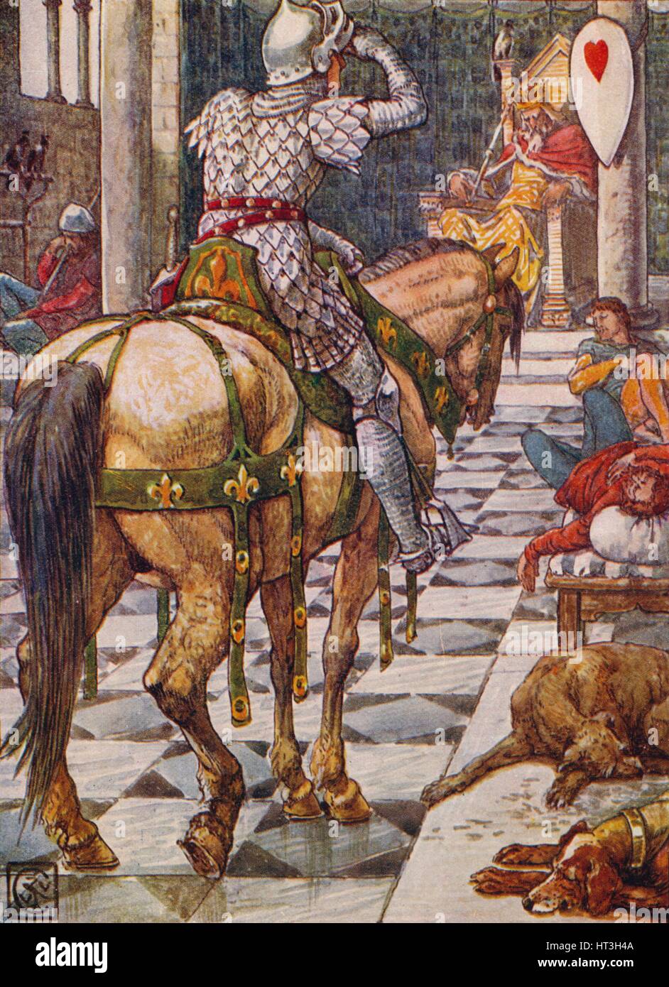 "Parzival erhält den Schild des schlagenden Herzens", 1911.  Künstler: Walter Crane. Stockfoto