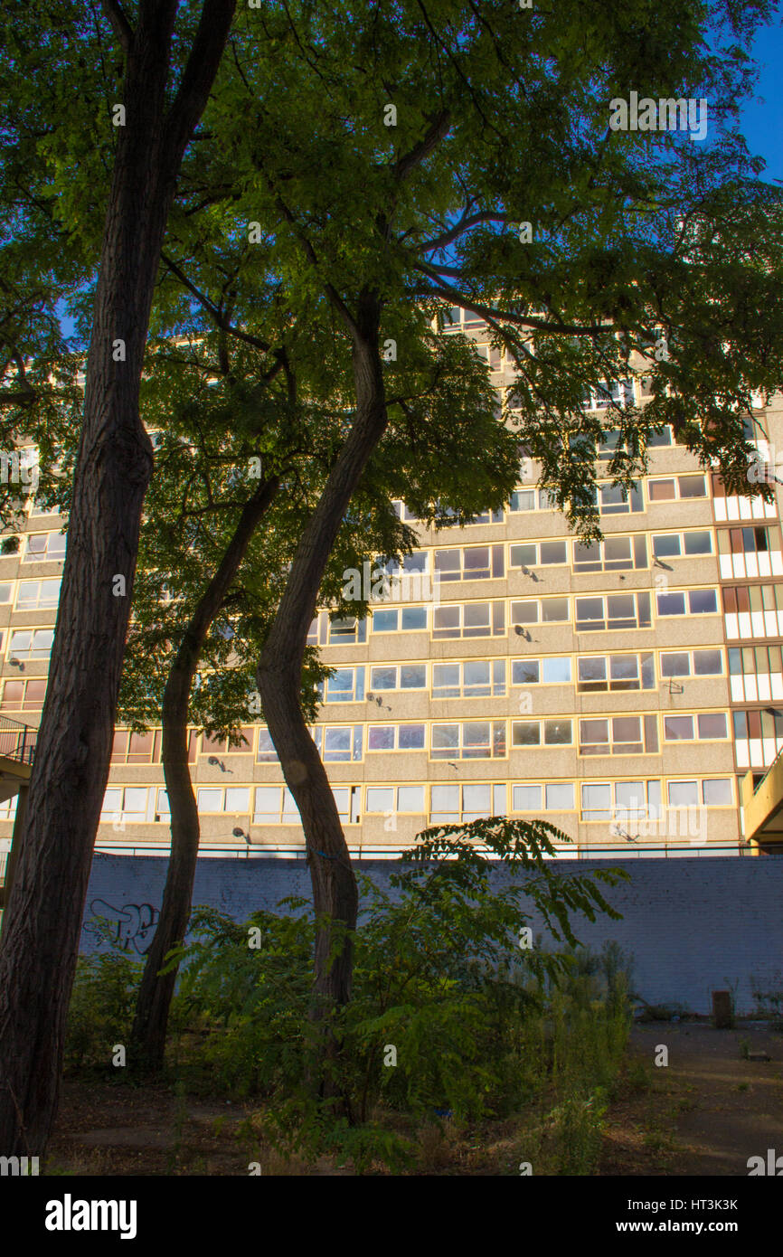 Ein Block von Gemeindewohnungen in der Heygate-Siedlung in South East London. Zwischen 2011 und 2014 wurde es abgerissen. Stockfoto