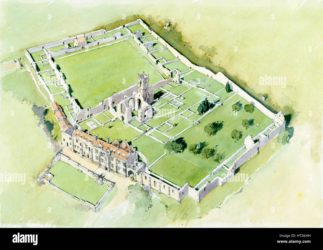 Mount Grace Priory, c15th Jahrhundert, (c1990-2010)-Künstler: Terry Ball. Stockfoto