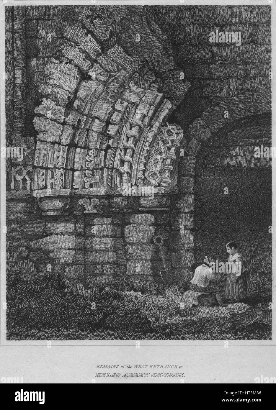 "Bleibt der Westeingang Kelso Abbey Church", 1814. Künstler: John Greig. Stockfoto