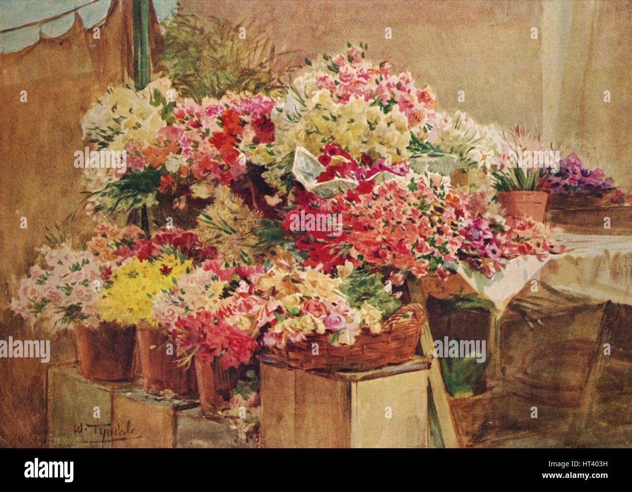'Flower Stall in Mentone Markt', c1910, (1912). Künstler: Walter Friedrich Roofe Tyndale. Stockfoto