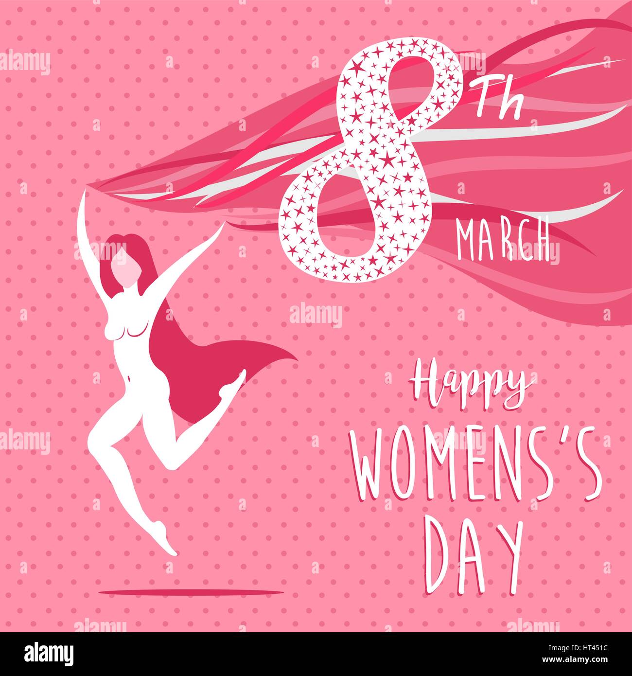 Happy international 8 März Womens Tag. Rosa Konzept Abbildung, aktive Frau in der Feier der Gleichberechtigung. EPS10 Vektor. Stock Vektor