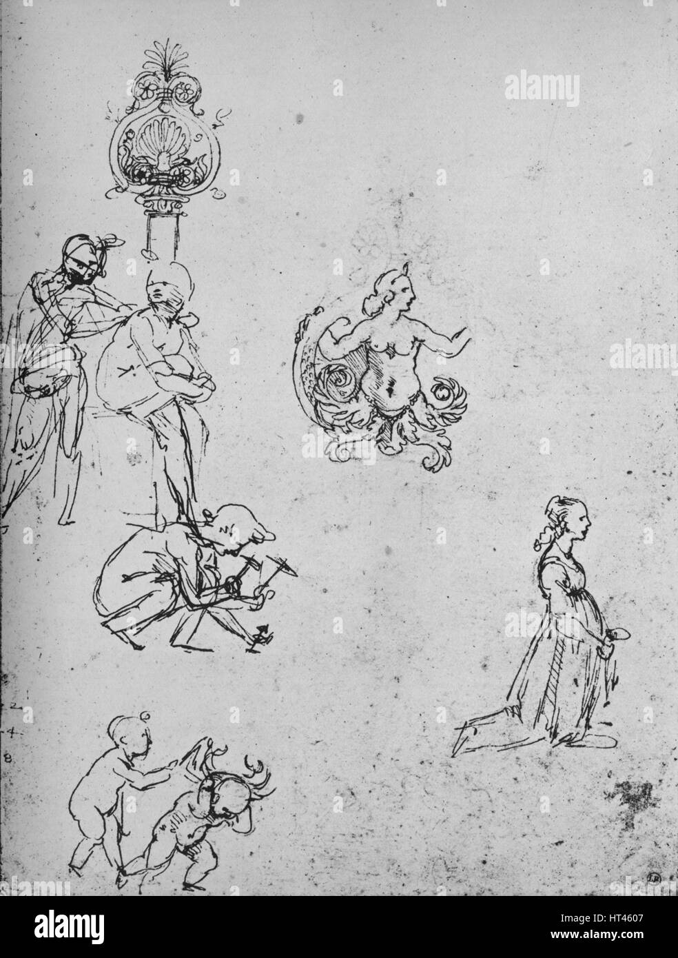 "Studium der Figuren und der Dekoration", c1480 (1945). Künstler: Leonardo da Vinci. Stockfoto