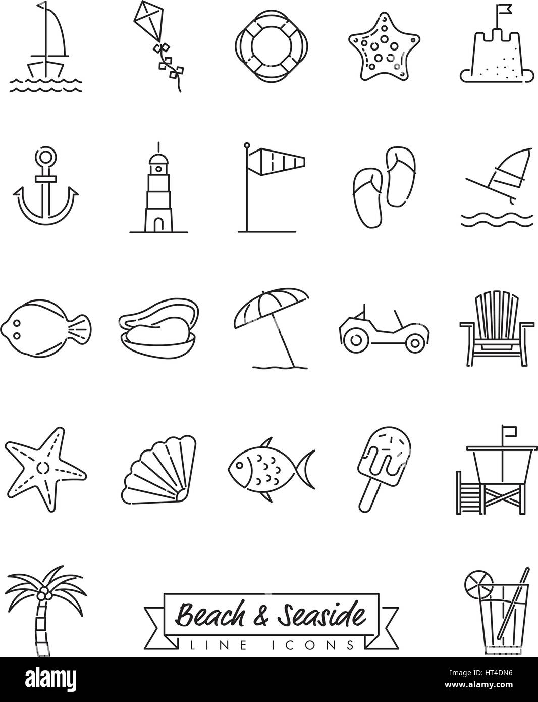 Sammlung von 22 Strand und Meer im Zusammenhang mit Symbolen Stock Vektor