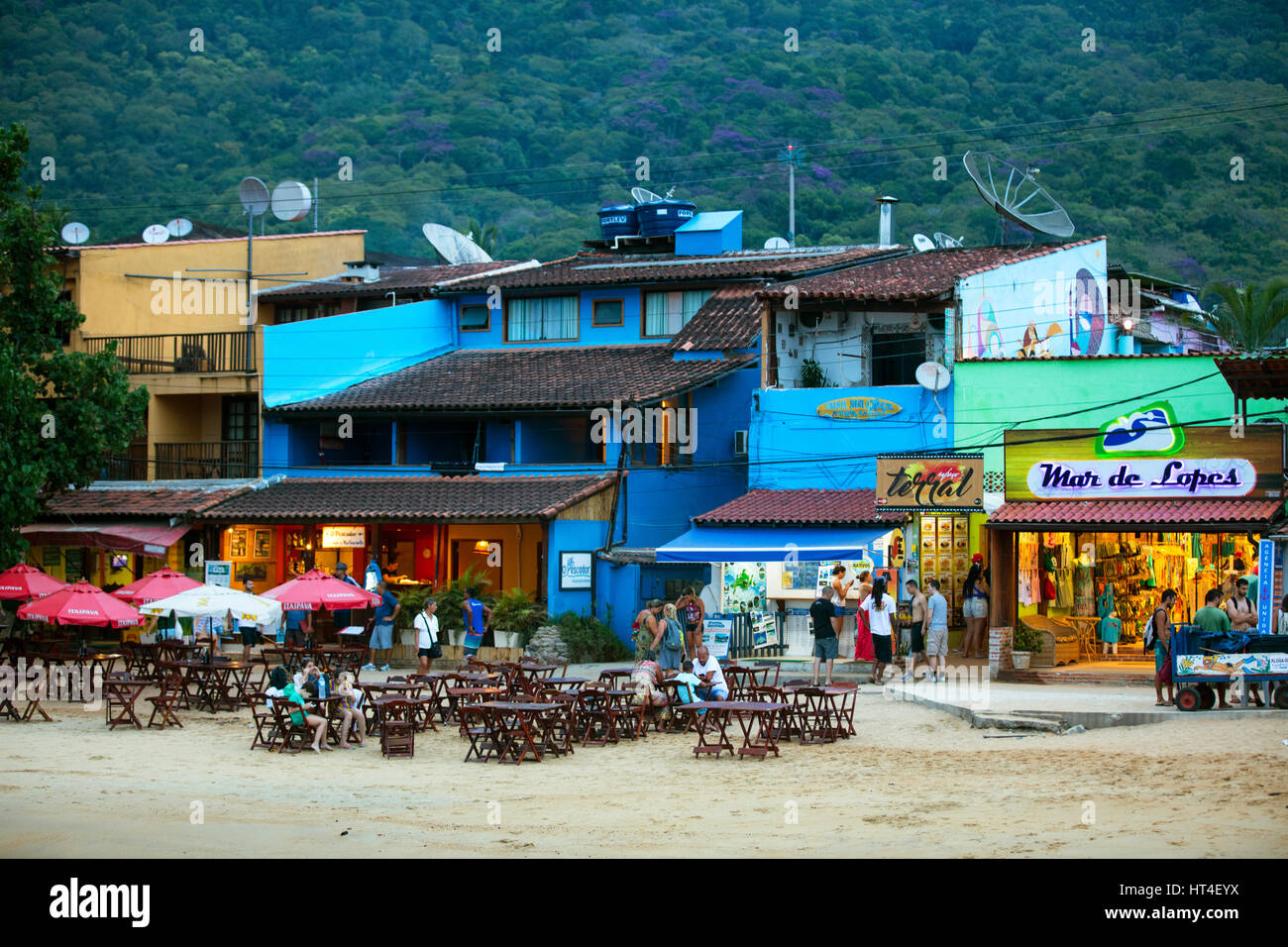 Villa Abraão Strand. Ilha Grande, Brasilien. Stockfoto