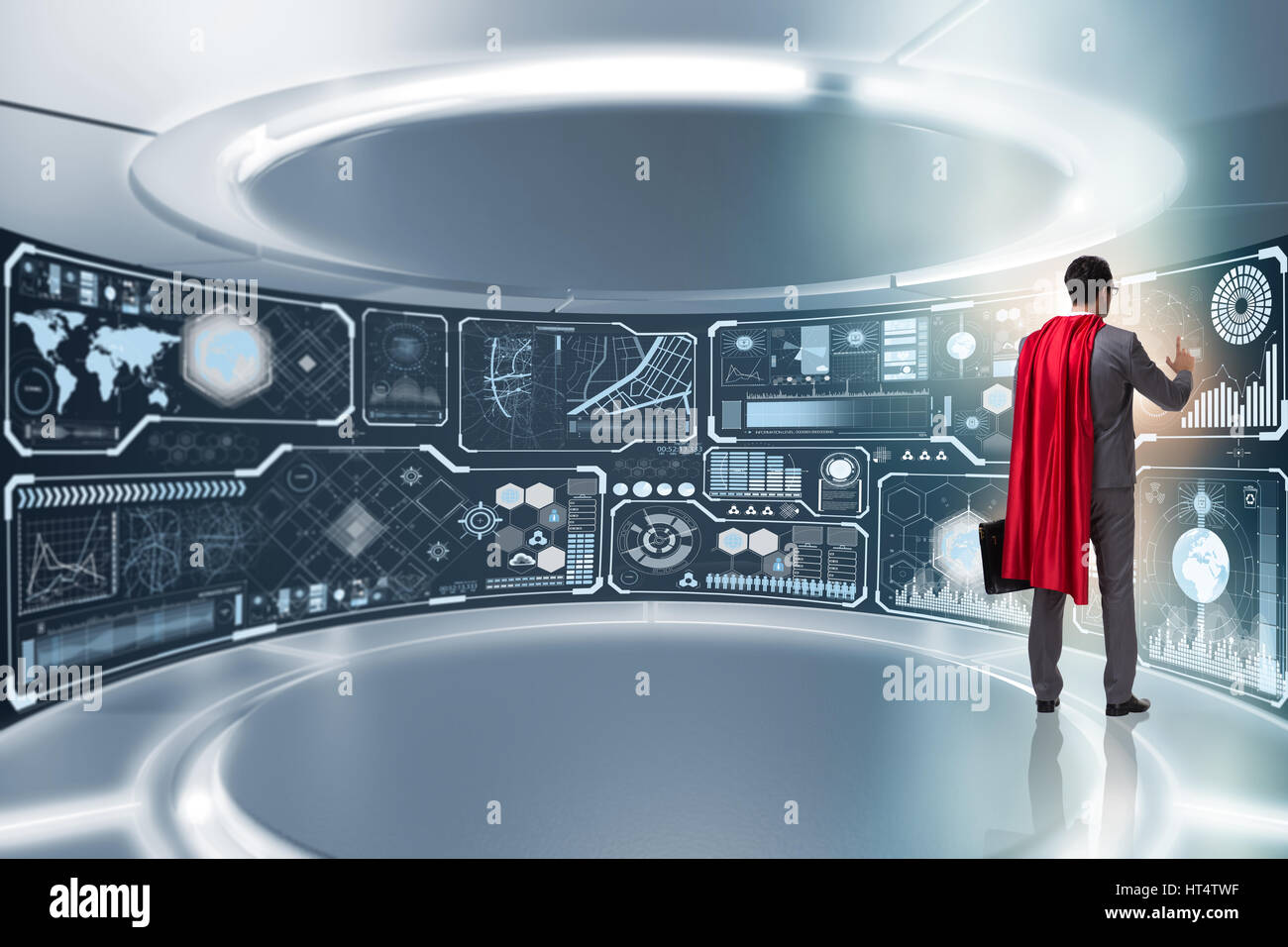 Superhelden im Daten-Management-Konzept Stockfoto