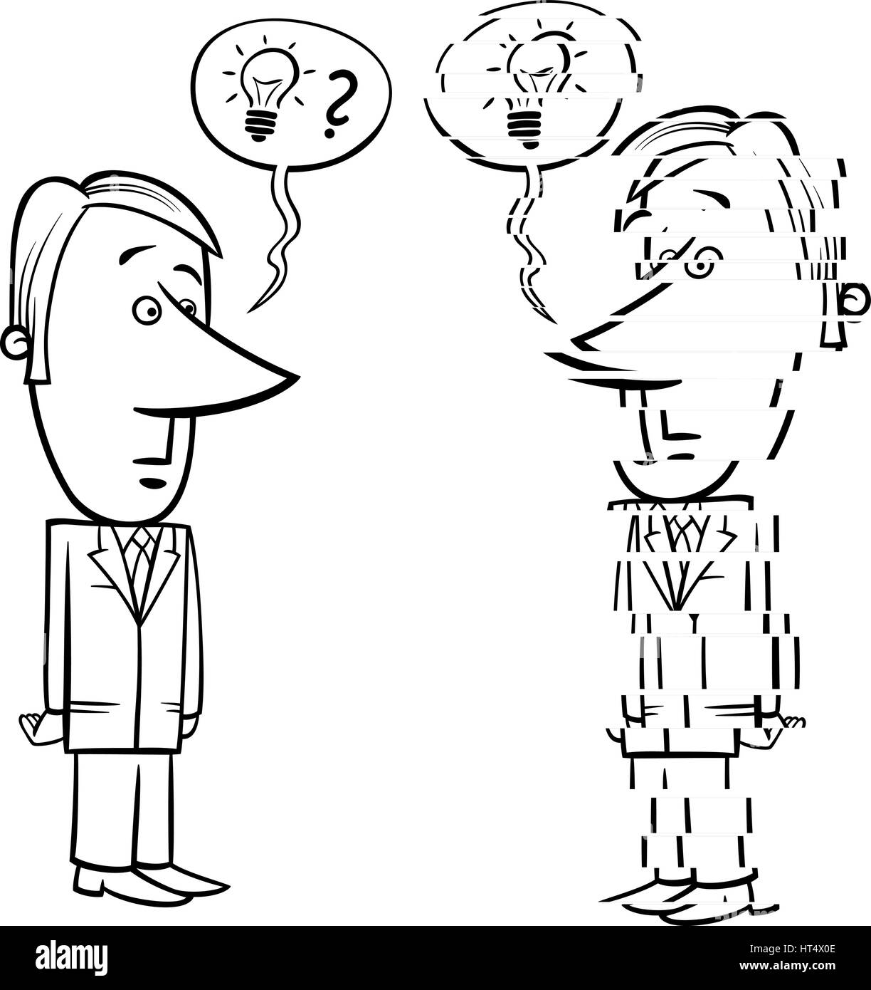 Black und White Konzept Cartoon Illustration der gestresst oder frustriert Geschäftsmann im Gespräch mit Manager Stock Vektor