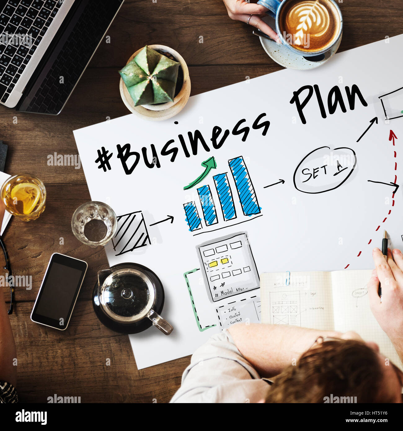 Business Plan Flussdiagramm Zeichnung Skizze Stockfoto