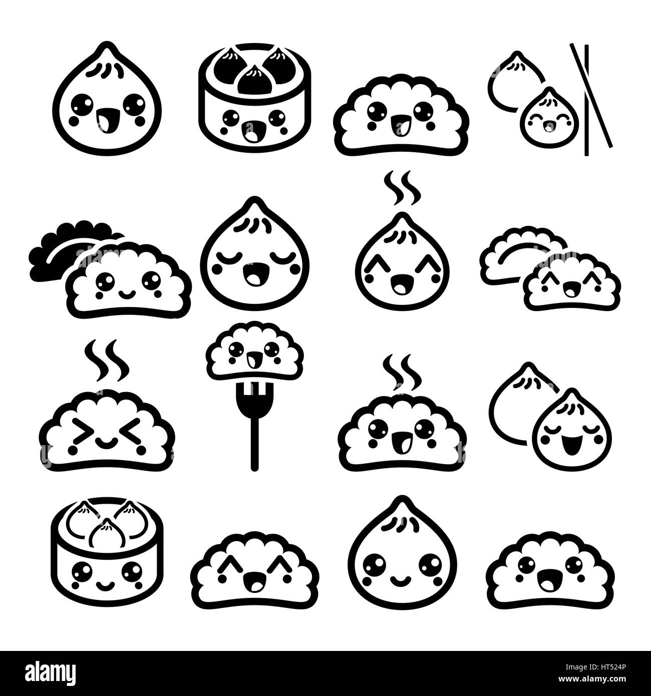 Kawaii chinesische Knödel, set süße asiatische Küche Dim-Sum-Vektor-icons Stock Vektor