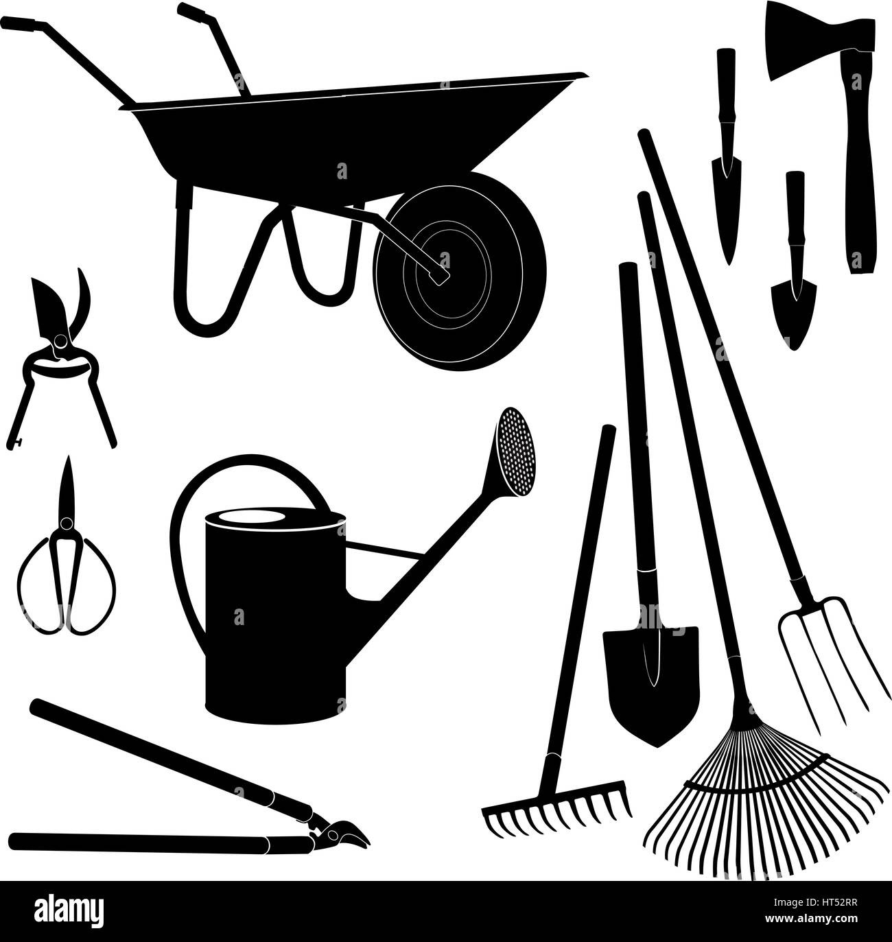 Gartengeräte isoliert. gartengeräte Silhouette. Stock Vektor