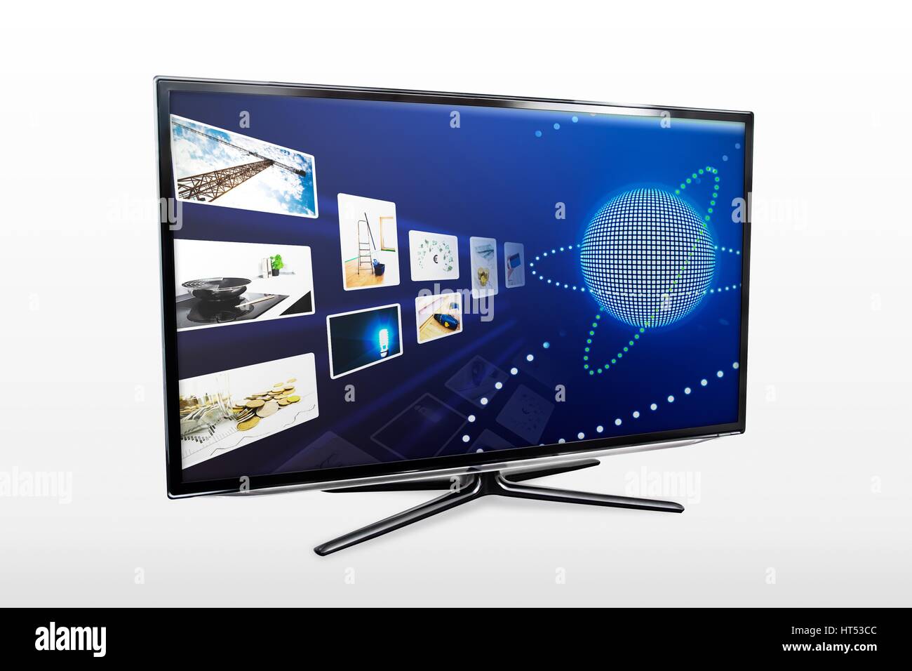 Hochglanz-Breitbild-high-Definition-tv-Bildschirm mit Streaming-video-Galerie. TV und Internet-Konzept. Stockfoto