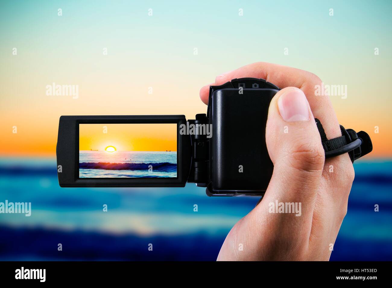 Video-Kamera oder Camcorder-Aufnahme-Sonnenuntergang Stockfoto